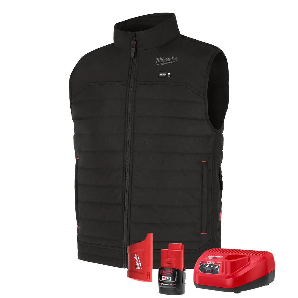 Milwaukee M300B-21 M12 Heated Black Axis Vest with (1) 2.0 Ah Battery and Charger