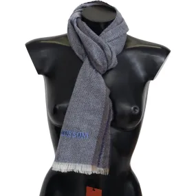 Missoni Elegant Gray Wool Scarf with Stripes and Fringes