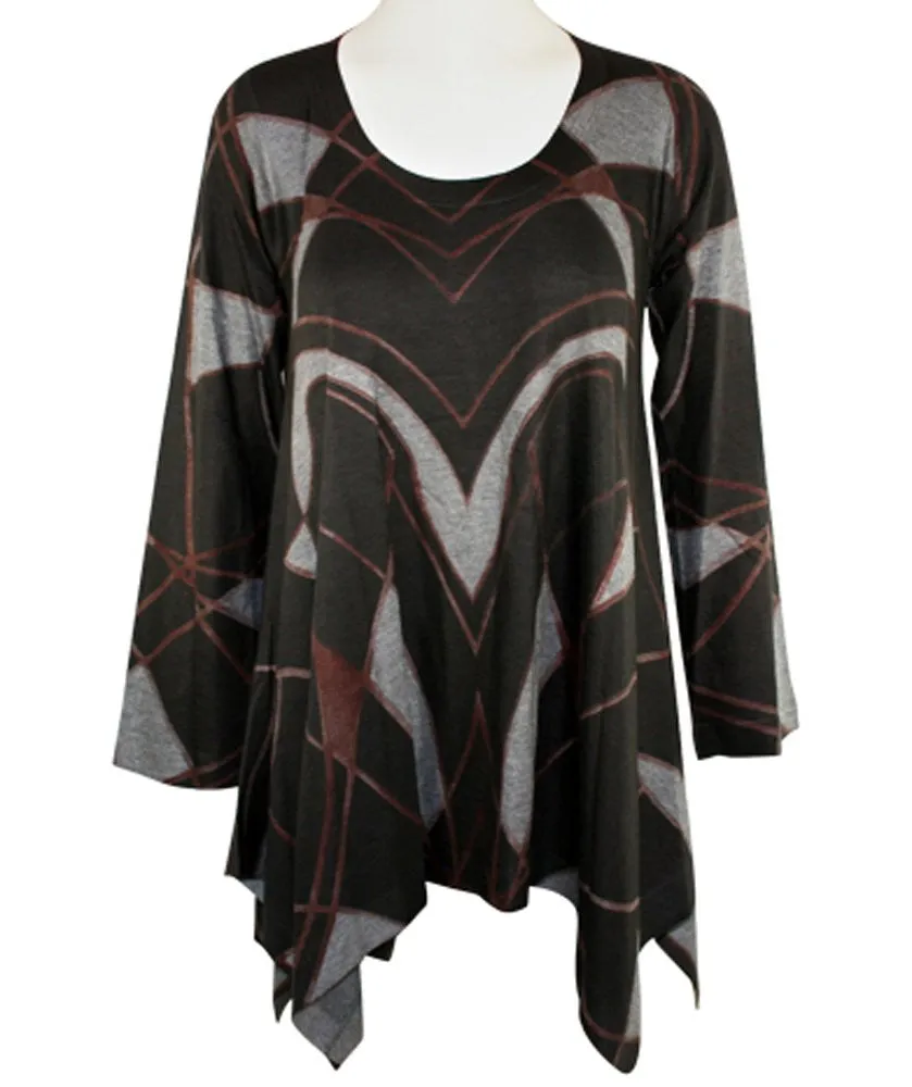 Nally & Millie - Layered Lines, Sharkbite Hem Scoop Neck Long Sleeve Tunic