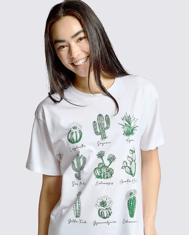 OG - Premium Quality 100% Cotton Cactus Graphic Boyfriend Tunic Tee Short Sleeve Crew