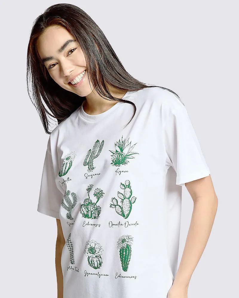 OG - Premium Quality 100% Cotton Cactus Graphic Boyfriend Tunic Tee Short Sleeve Crew