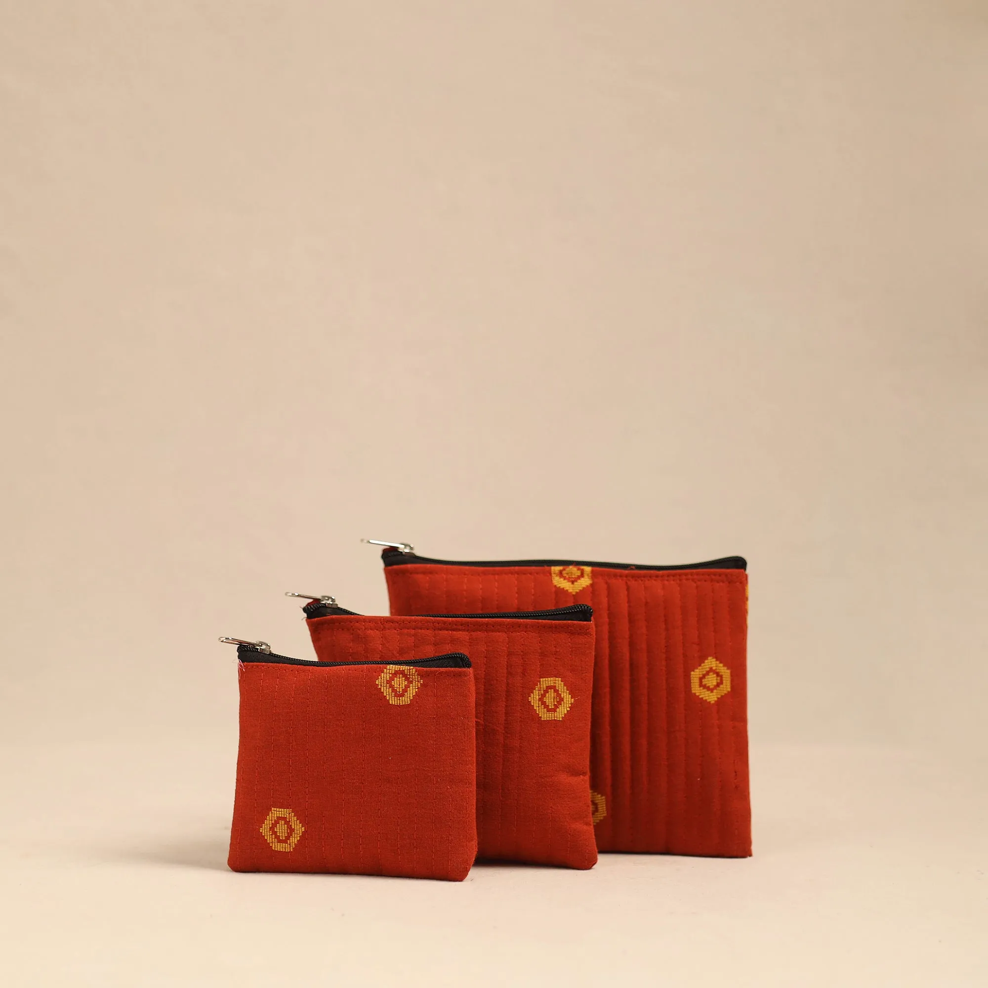 Orange - Handmade Cotton Utility Pouches (Set of 3) 07