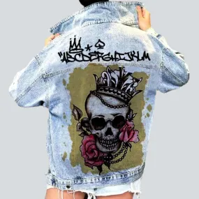 Painted skull print jean jacket