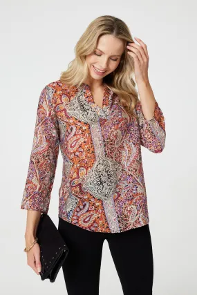 Paisley 3/4 Sleeve V-Neck Blouse