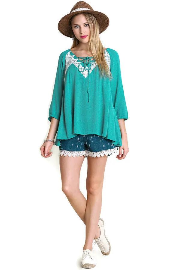 Peasant Lace Top, Ocean