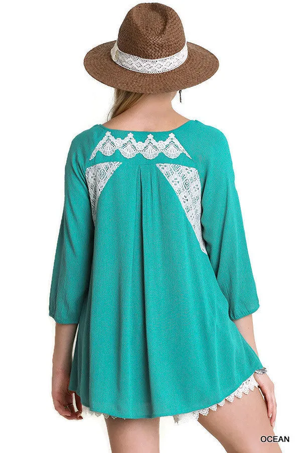 Peasant Lace Top, Ocean