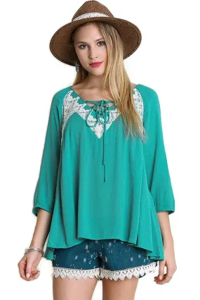 Peasant Lace Top, Ocean