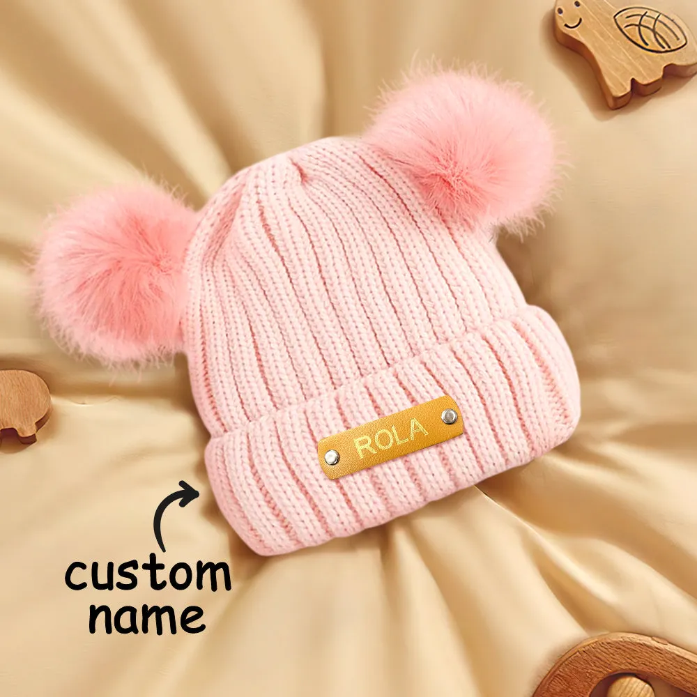 Personalized Name Baby Beanie Kids Leather Patch Hat