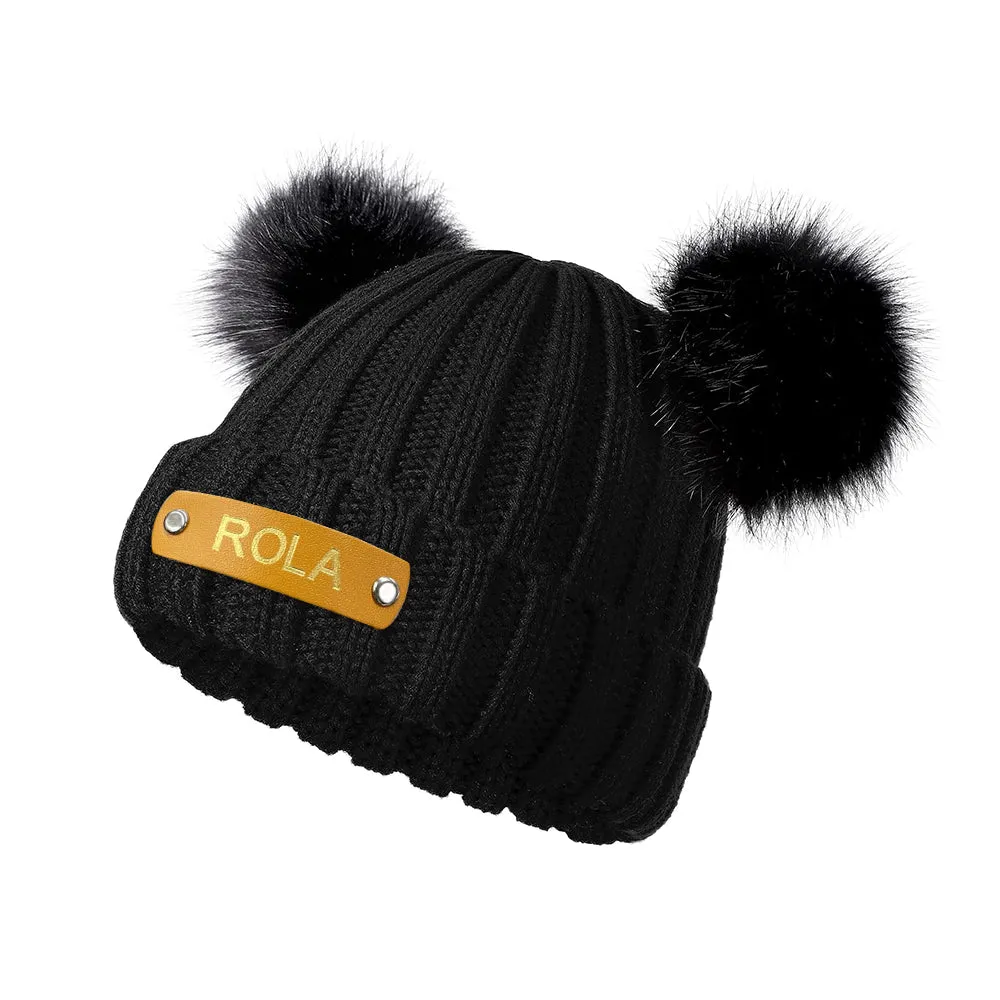 Personalized Name Baby Beanie Kids Leather Patch Hat