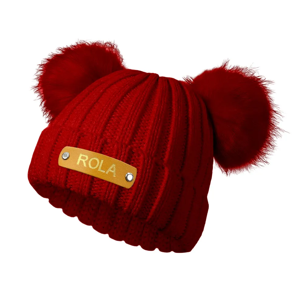 Personalized Name Baby Beanie Kids Leather Patch Hat