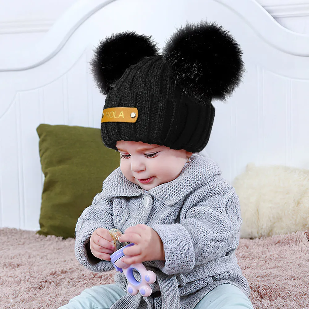 Personalized Name Baby Beanie Kids Leather Patch Hat