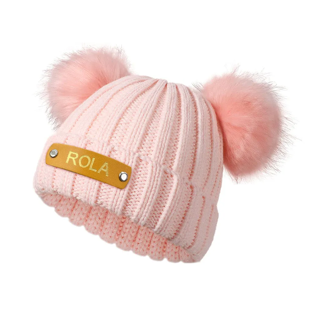 Personalized Name Baby Beanie Kids Leather Patch Hat