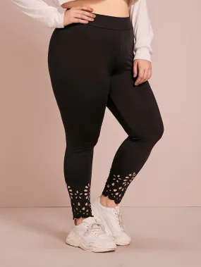 Plain Cut Out Long Plus Size Leggings