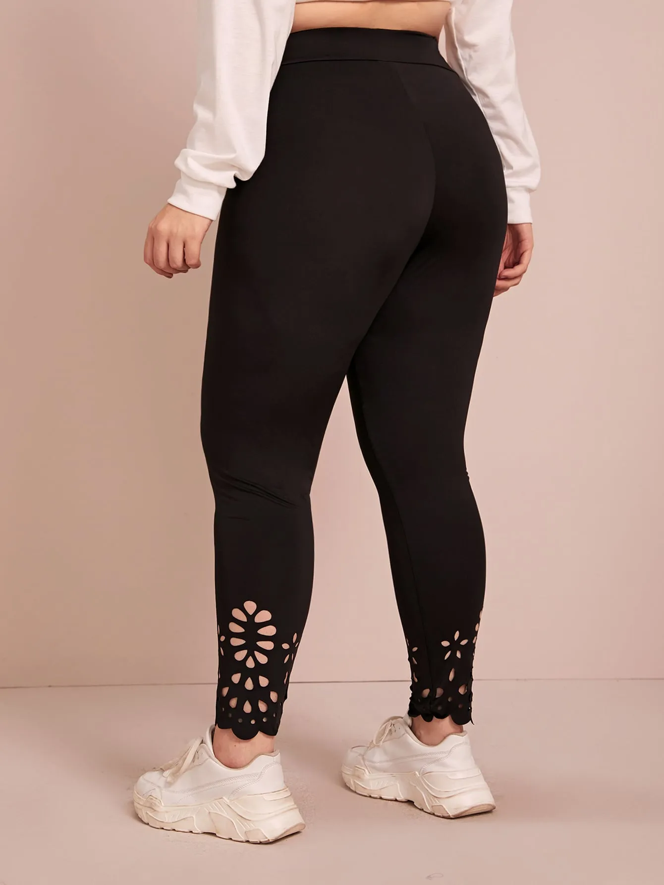 Plain Cut Out Long Plus Size Leggings