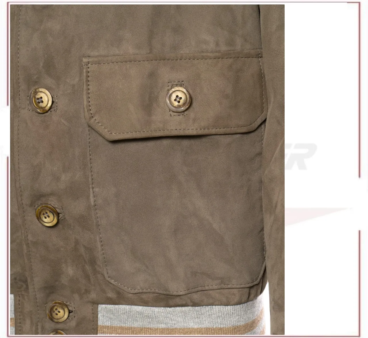 Polo - Men's Bomber Jacket in Genuine Mud Colored Suede Leather SE