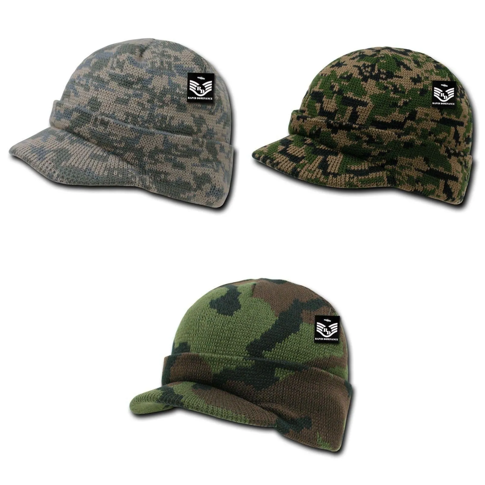 Rapid Dominance Military Camouflage Camo Gi Beanies With Visor Knit Watch Caps Hats