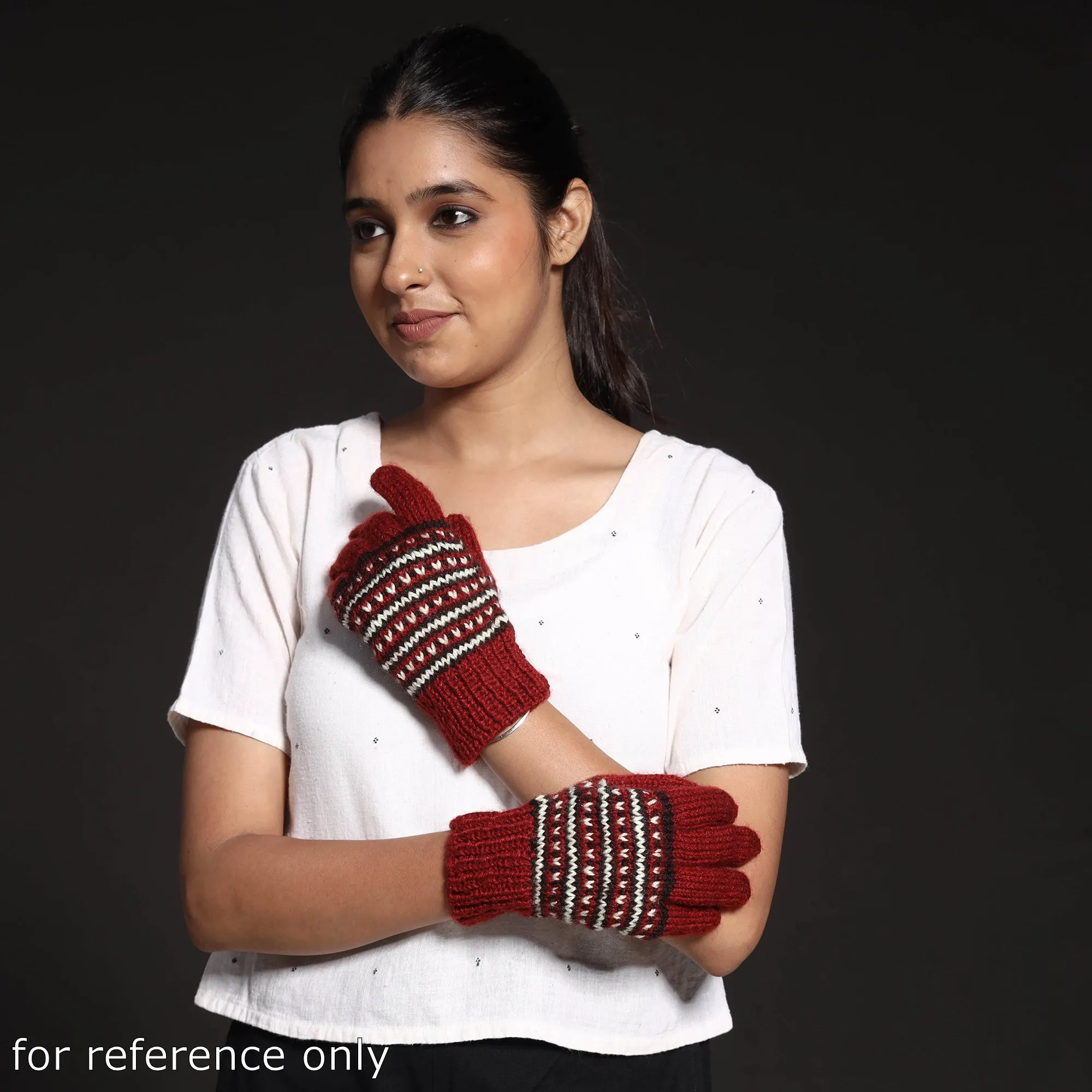 Red - Kumaun Hand Knitted Woolen Gloves (Adult)