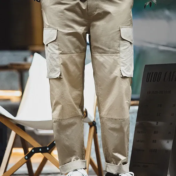 Retro Patchwork Big Pockets Khaki Pants