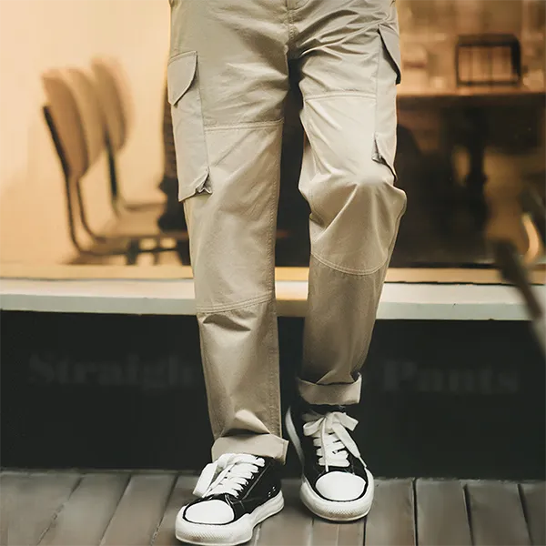 Retro Patchwork Big Pockets Khaki Pants