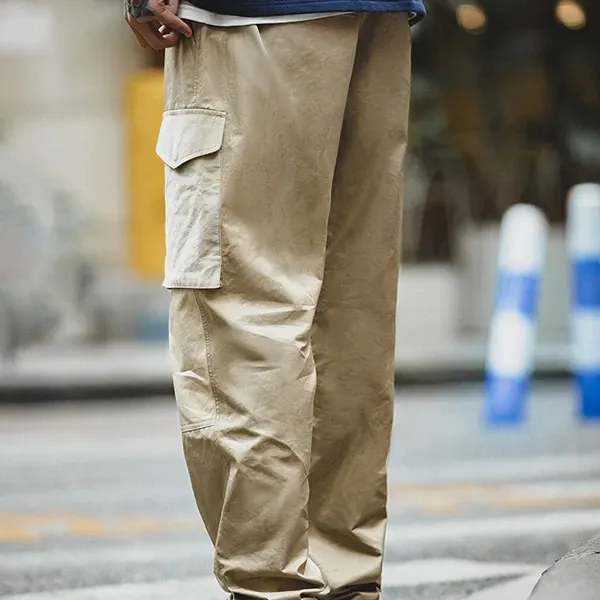 Retro Patchwork Big Pockets Khaki Pants