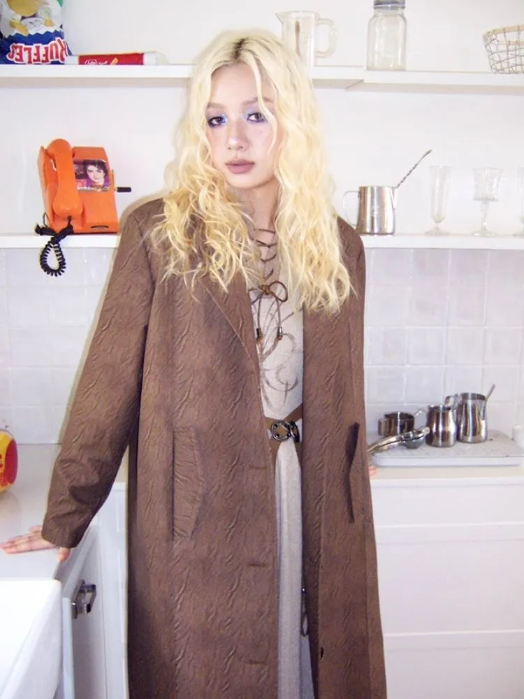 Retro Warm Brown Leather Trench Coat【s0000004338】