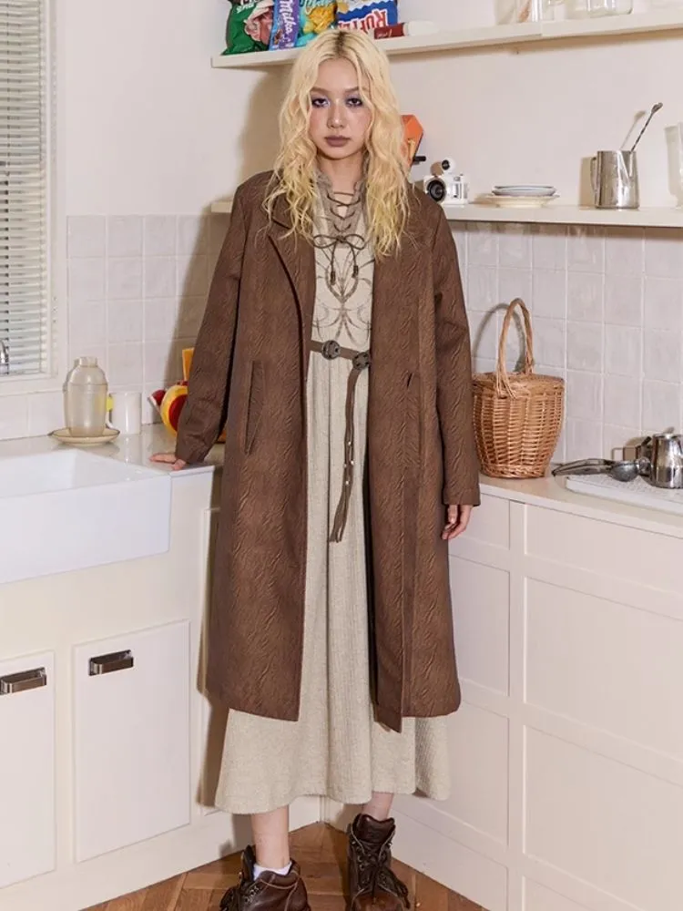 Retro Warm Brown Leather Trench Coat【s0000004338】