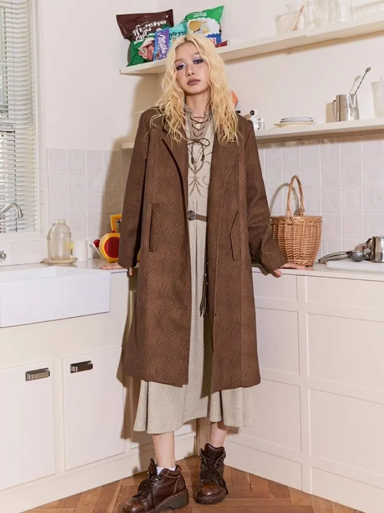 Retro Warm Brown Leather Trench Coat【s0000004338】