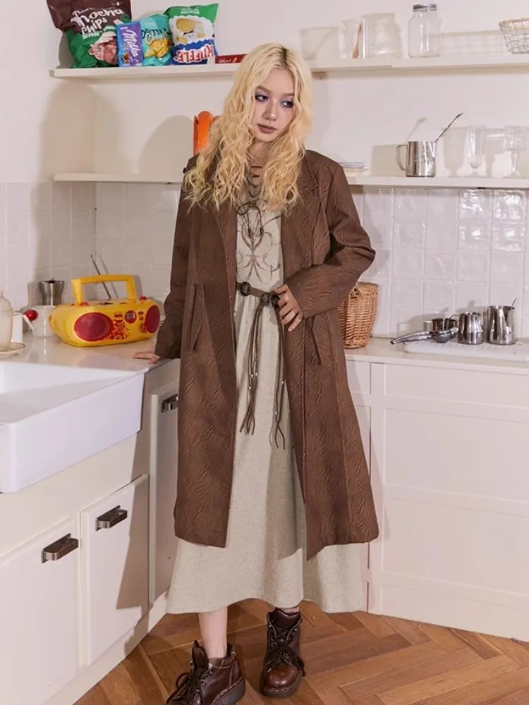 Retro Warm Brown Leather Trench Coat【s0000004338】