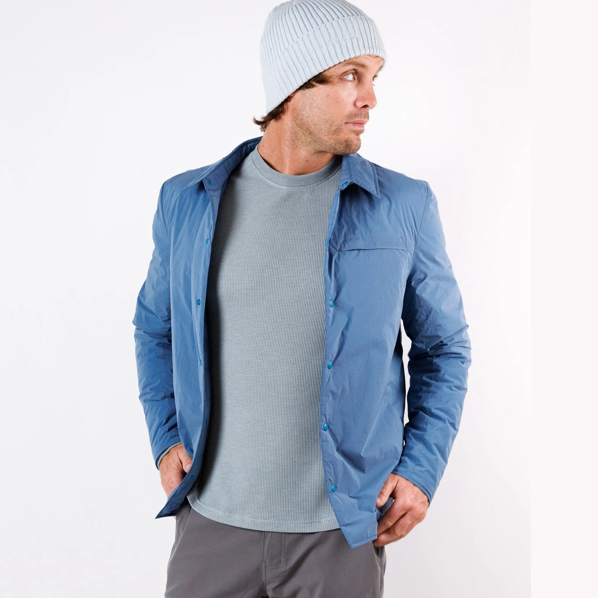 Reversible Insulated Shirt Jacket in Dusty Blue