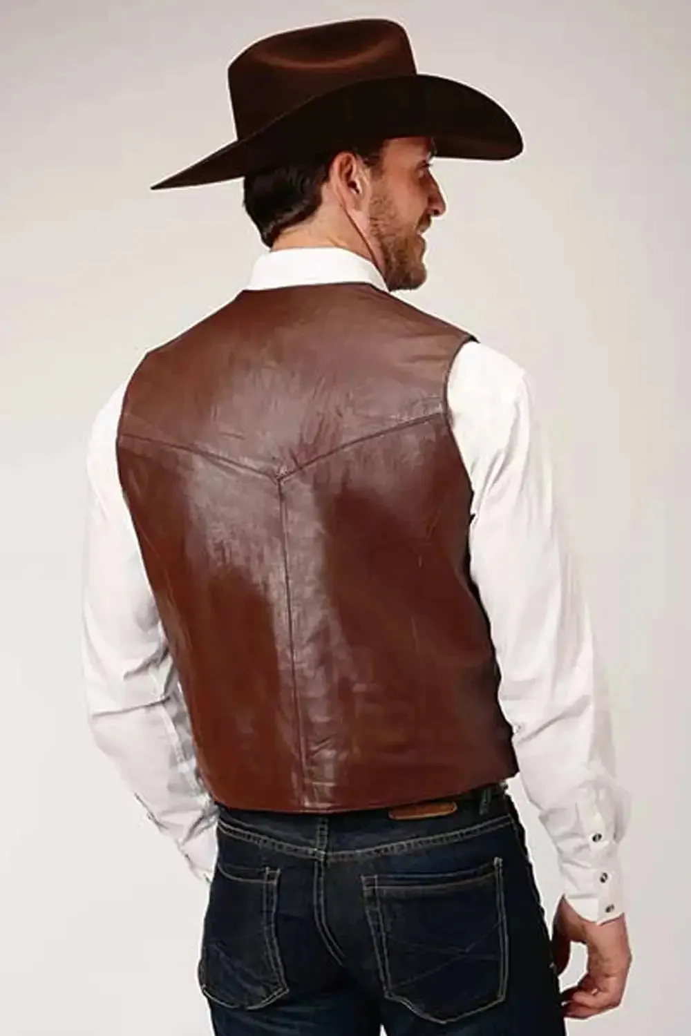 Roper Lamb Nappa Vest (Dark Brown) - Men's Vest