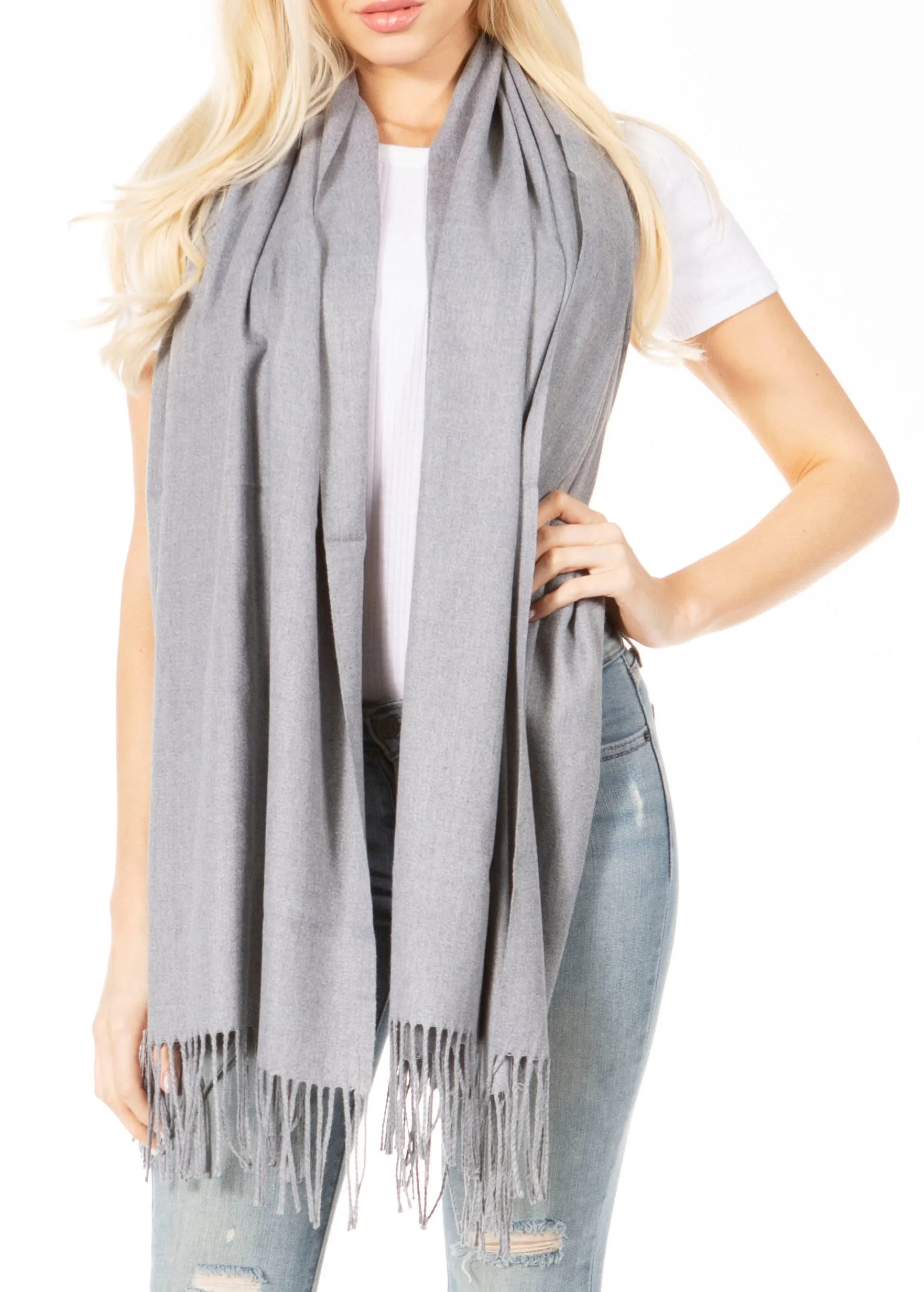 Sakkas Booker Cashmere Feel Solid Colored Unisex Winter Scarf With Fringe