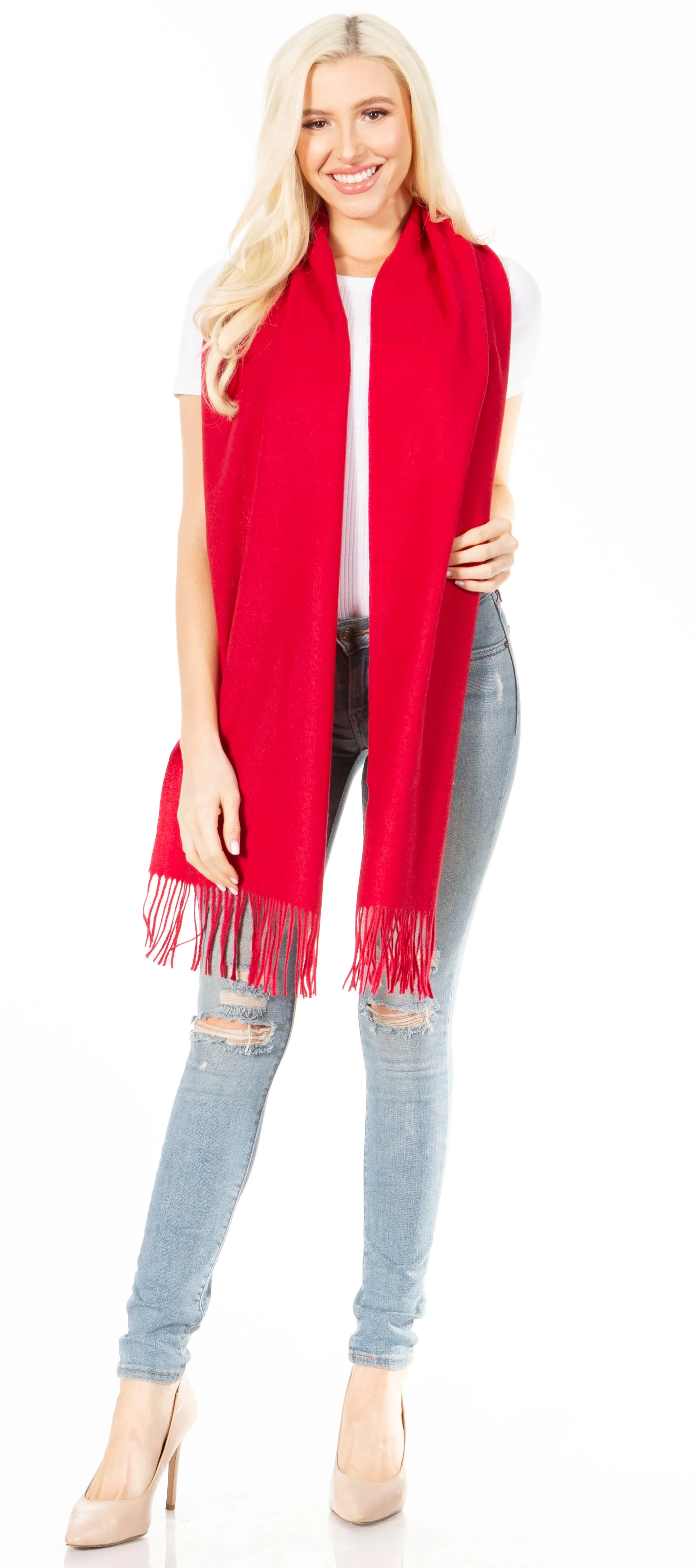 Sakkas Booker Cashmere Feel Solid Colored Unisex Winter Scarf With Fringe