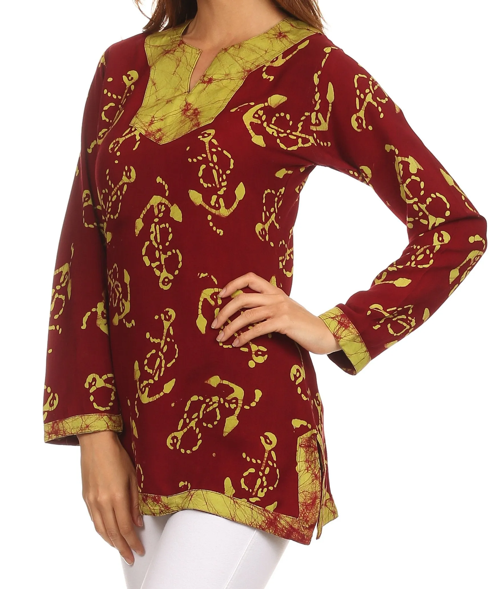 Sakkas Callie Anchor Long Sleeve Cotton Tunic Blouse