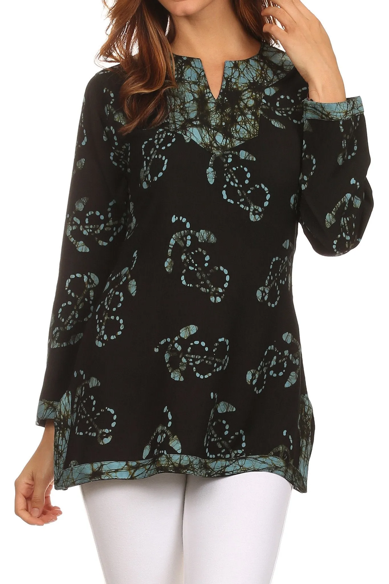 Sakkas Callie Anchor Long Sleeve Cotton Tunic Blouse