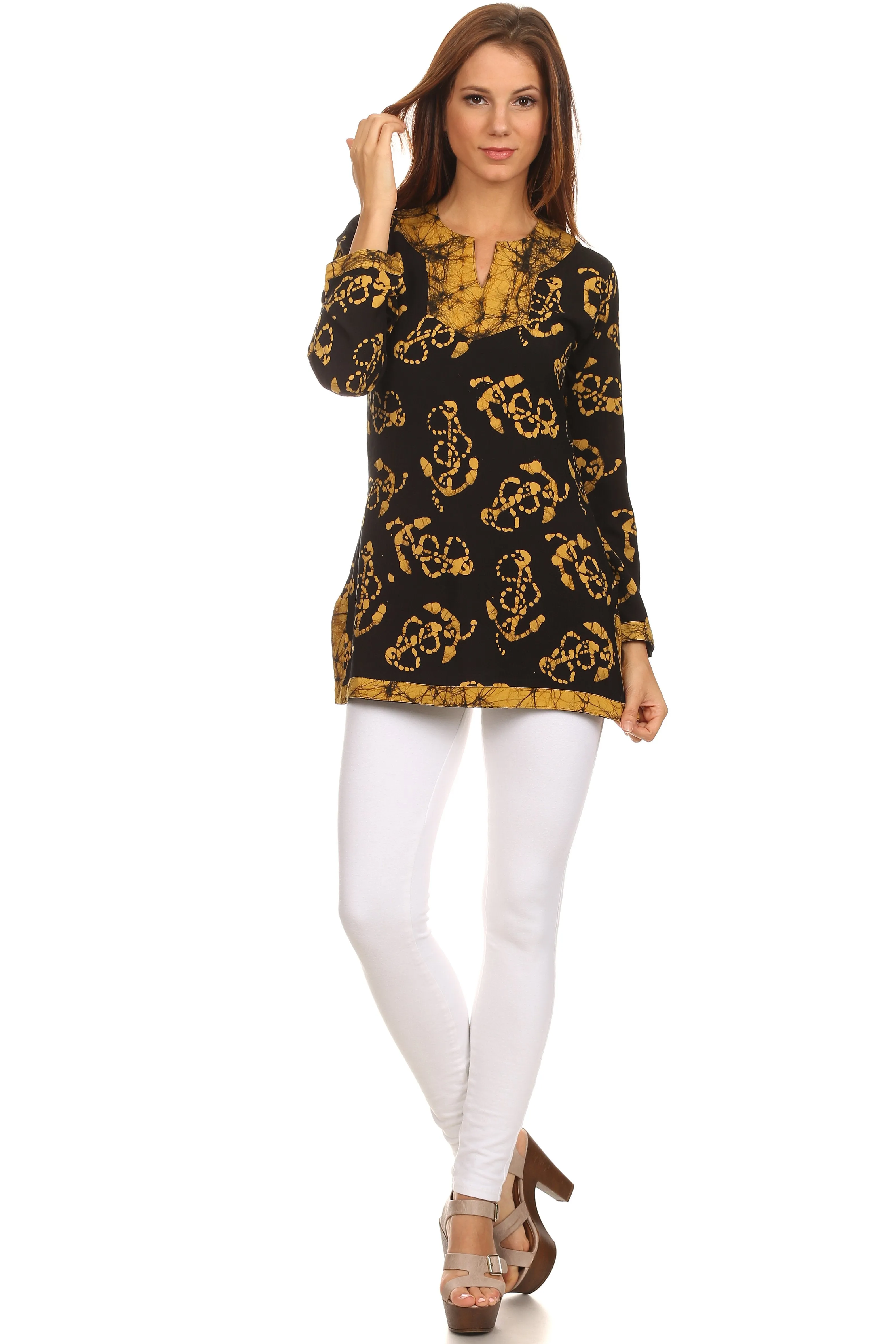 Sakkas Callie Anchor Long Sleeve Cotton Tunic Blouse