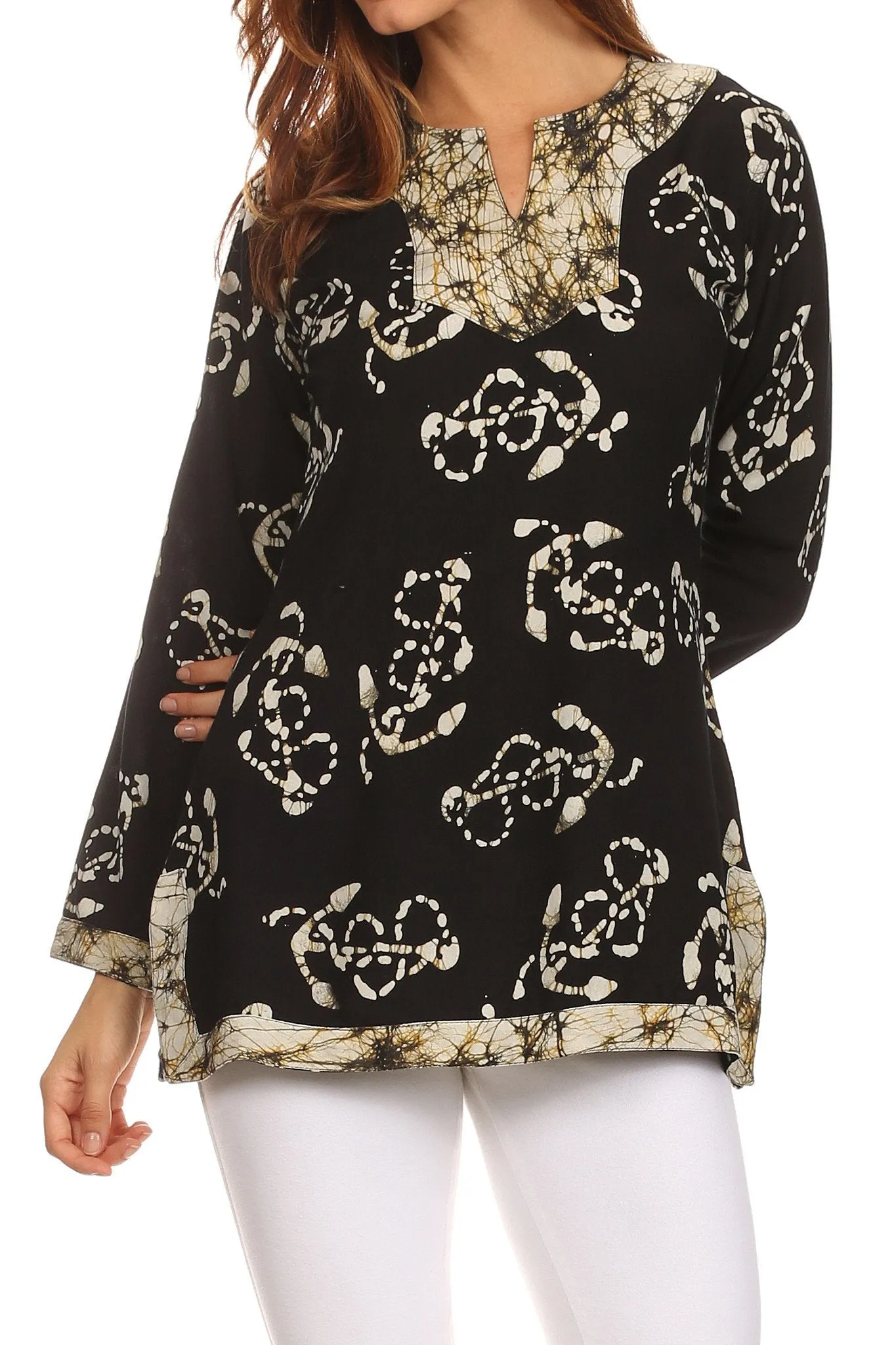 Sakkas Callie Anchor Long Sleeve Cotton Tunic Blouse