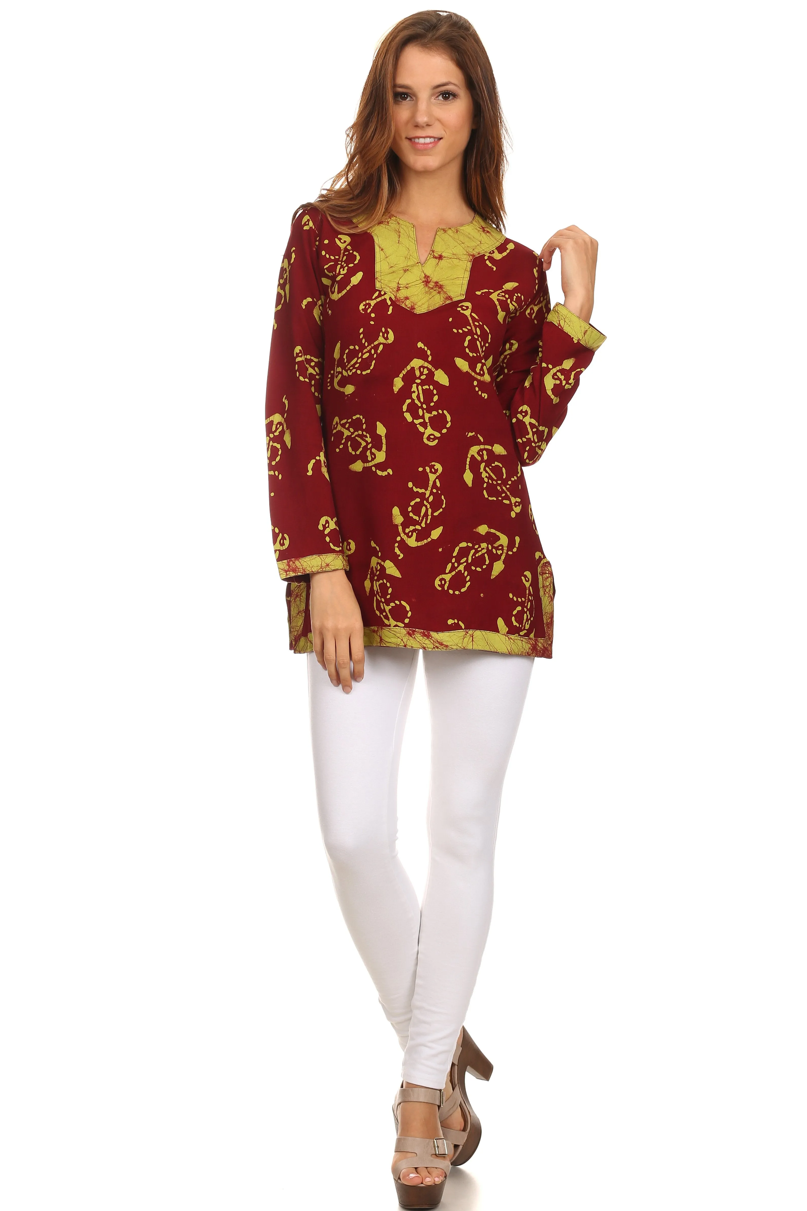 Sakkas Callie Anchor Long Sleeve Cotton Tunic Blouse