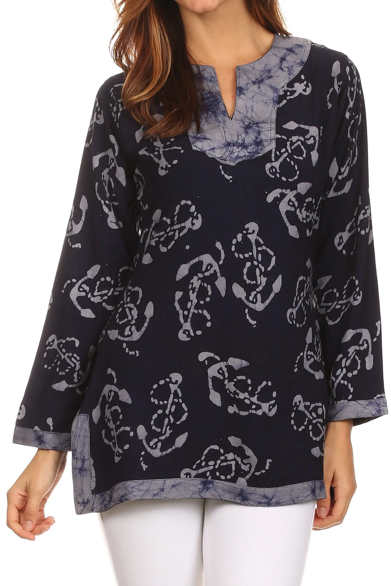 Sakkas Callie Anchor Long Sleeve Cotton Tunic Blouse