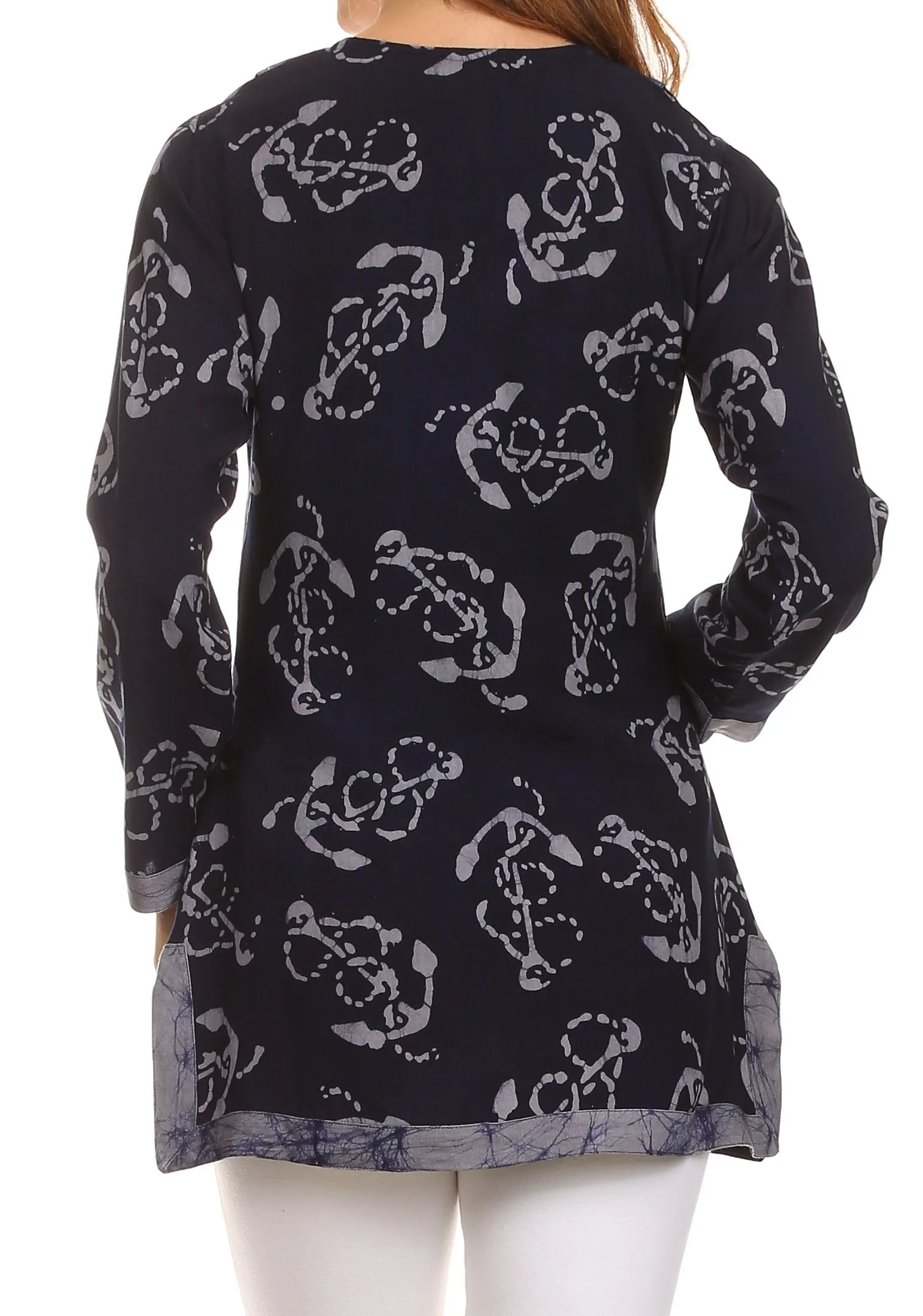 Sakkas Callie Anchor Long Sleeve Cotton Tunic Blouse