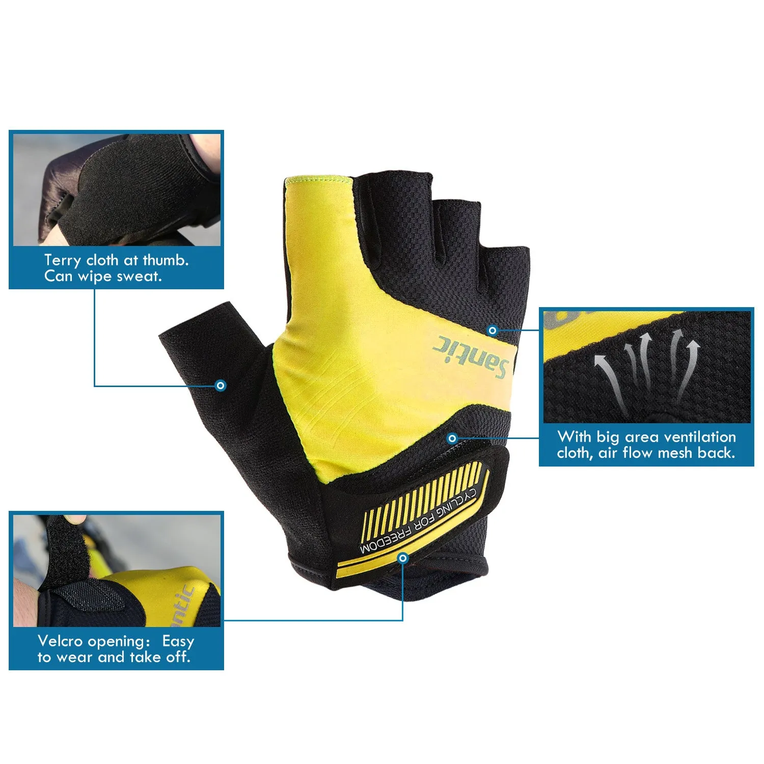 Santic Java Men Cycling Gloves Half Finger – Yellow