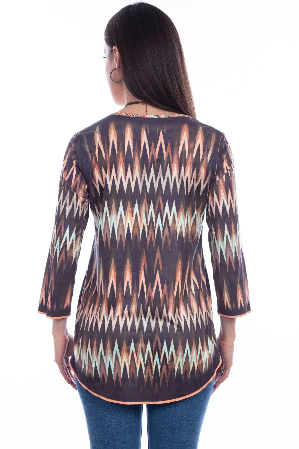 Scully Womens Multi-Color Polyester Reversible Ikat S/S Tunic