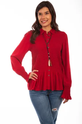 Scully Womens Red 100% Cotton Peplum L/S Tunic