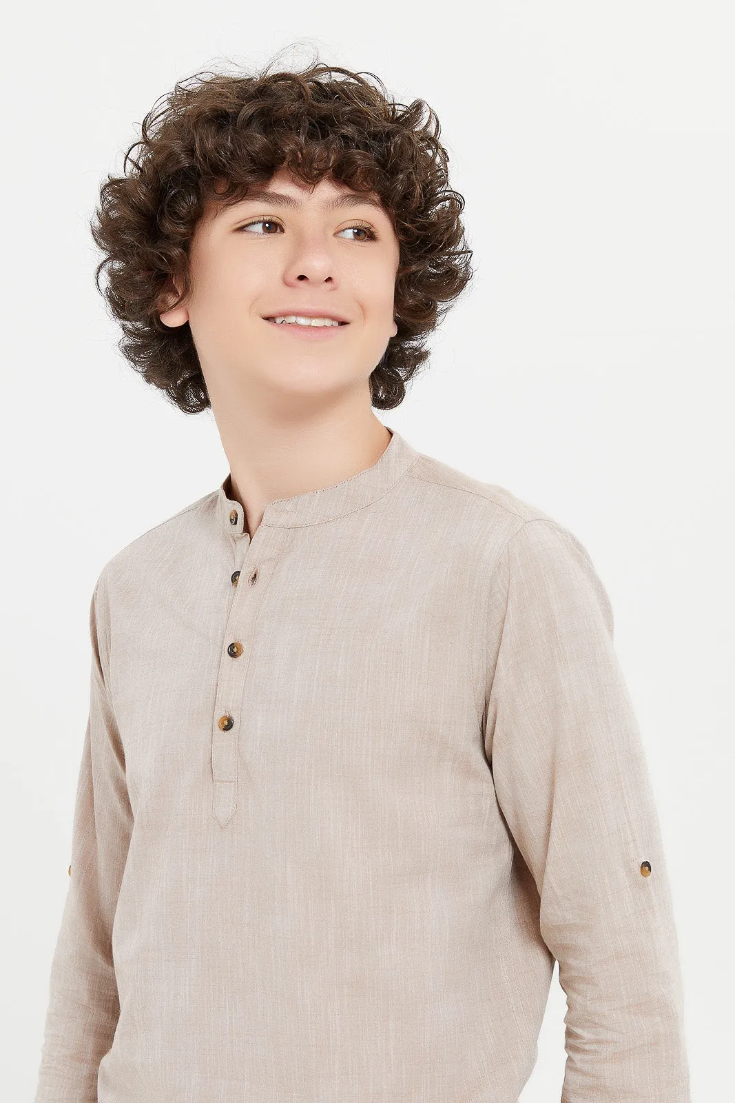 Senior Boys Beige Kurta Shirt