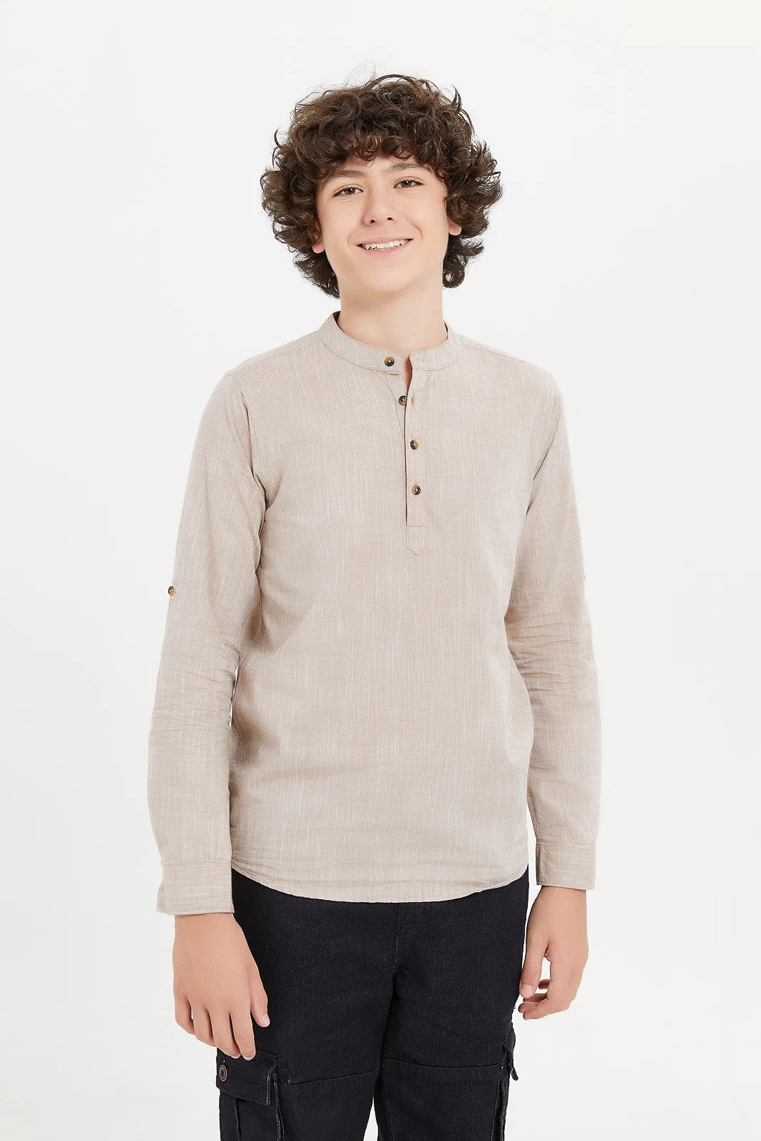 Senior Boys Beige Kurta Shirt