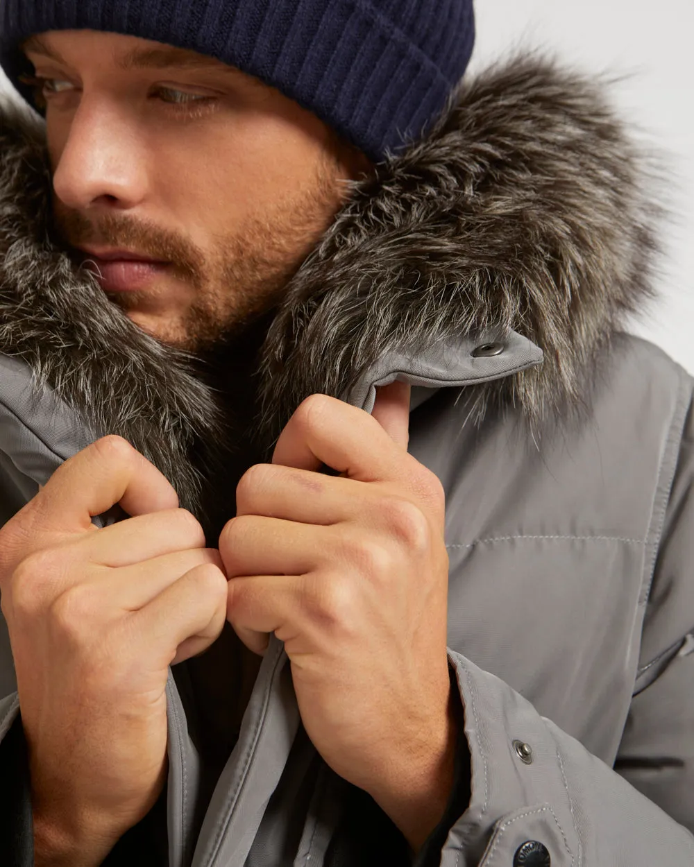 Short Down Jacket with Fox Trim