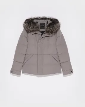 Short Down Jacket with Fox Trim