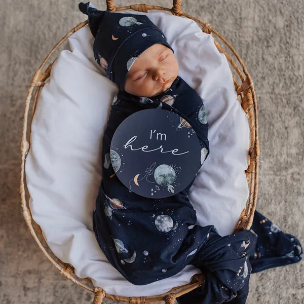 Snuggle Hunny Jersey Wrap with Matching Headwear - Milky Way