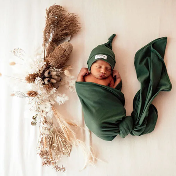 Snuggle Hunny Jersey Wrap with Matching Headwear - Olive