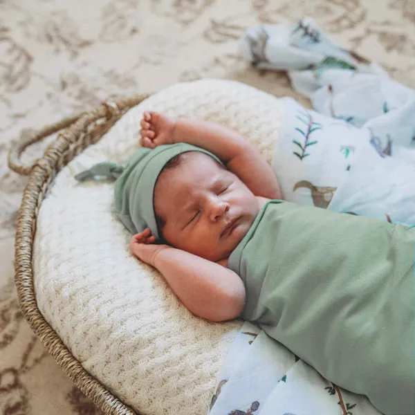 Snuggle Hunny Jersey Wrap with Matching Headwear - Sage