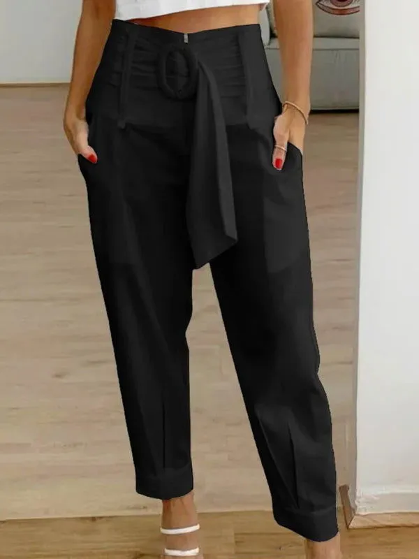 Solid Color Loose Cropped Above Ankle Pants